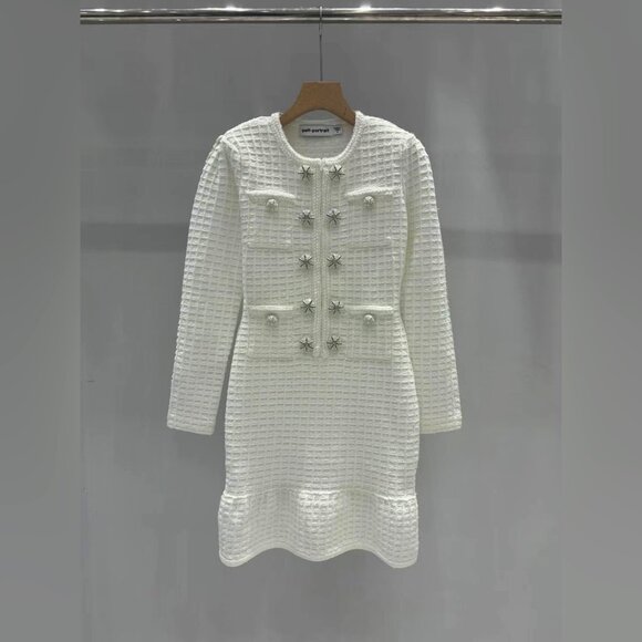 Self-Portrait Cream Buttoned Knit Mini Dress - Picture 4 of 11